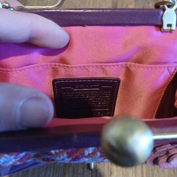 Coach Vintage Tweed Kisslock Top Handle Mini Bag Pink Purple Floral Chain Strap - Picture 9 of 14